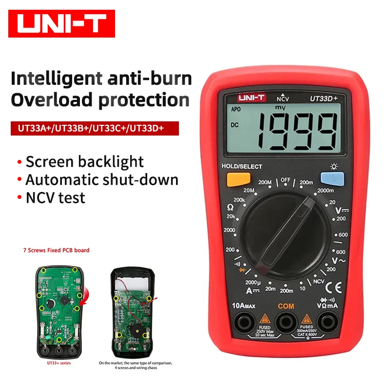 Мини мультиметр UNI T UT33A +/B/C/D цифровой дисплей карманный амперметр для домашнего