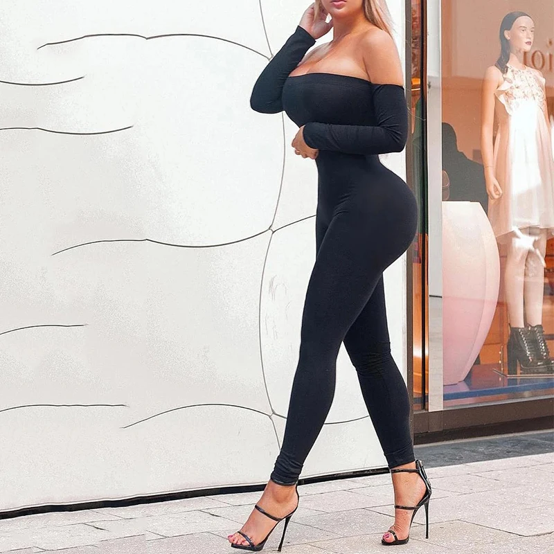 

Black Sexy Long Sleeve Off The Shoulder Bodycon Jumpsuit Women Y2K Clothes Spring Autumn Streetwear Romper Bodysuit Overalls
