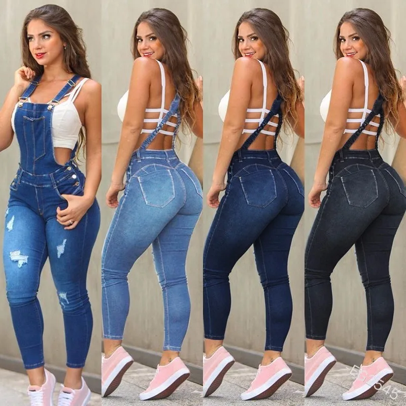 

Lugentolo Ripped Jeans Overalls Women Slim Pockets High Waist Button Srping Summer Casual Fashion Plus Size Woman Jeans