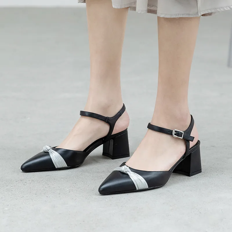 

MEMUNIA 2020 new arrival women sandals pointed toe buckle genuine leather sandals square heels fashion casual shoes ladies