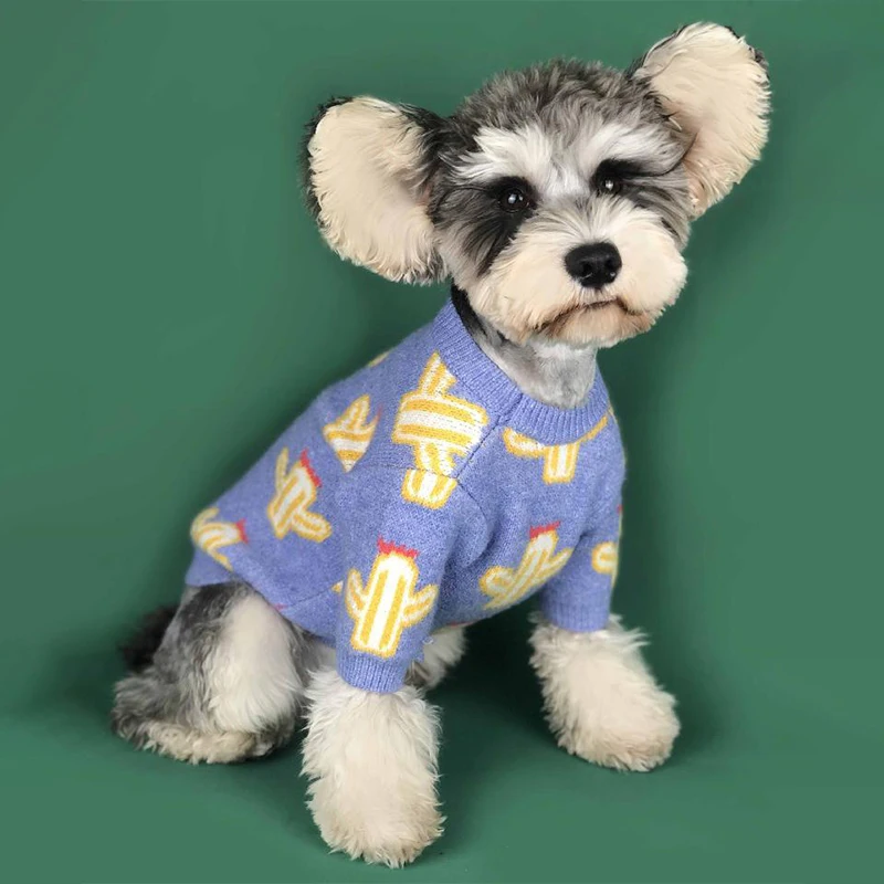 

Dog Sweater Pet Clothes Spring Autumn Clothing Printed Cactus Dog Costume Soft Warm Sweater For Teddy Small Dogs Pet Supplies