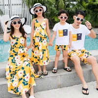 summer family matching outfits mother daughter beach floral dresses father son t shirtshorts couple holiday seaside set