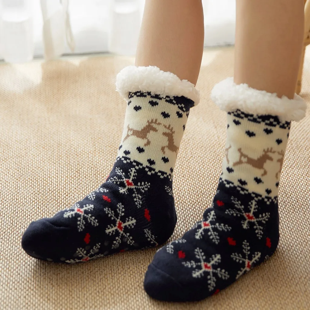 Christmas Socks Women Thicker Warm Soft Cotton Print Anti-slip Floor Casual Carpet Sock Winter Comfortable Hosiery |