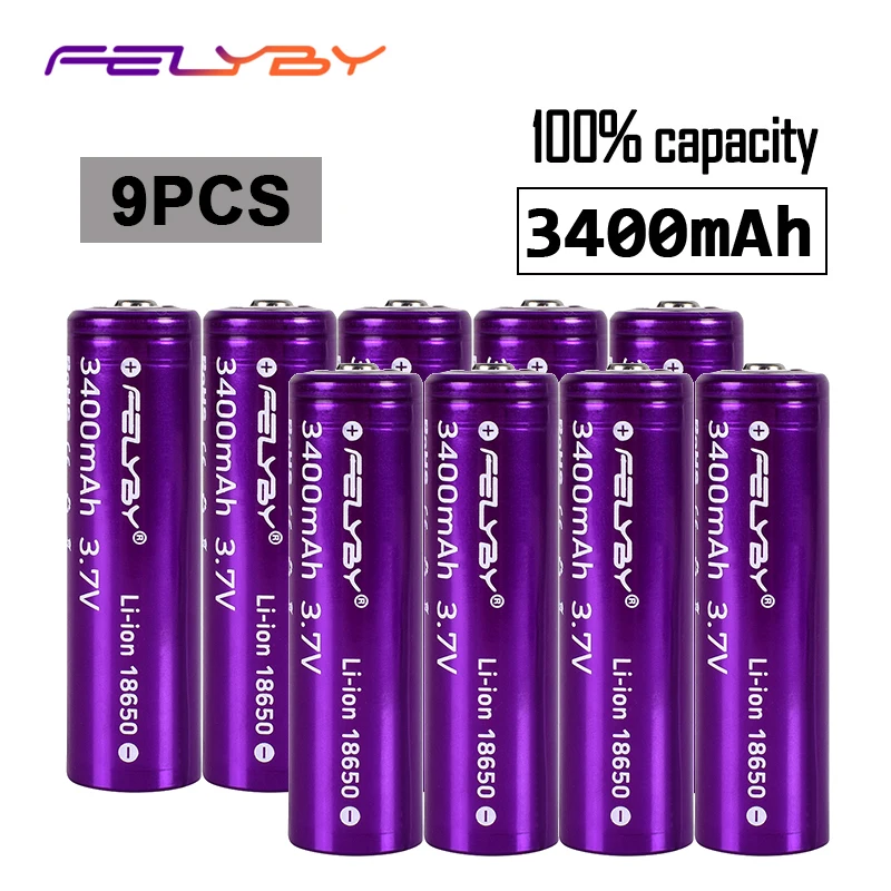 FELYBY 9 шт. 18650 3 7 в литий-ионная аккумуляторная батарея au литиевая 100% новая