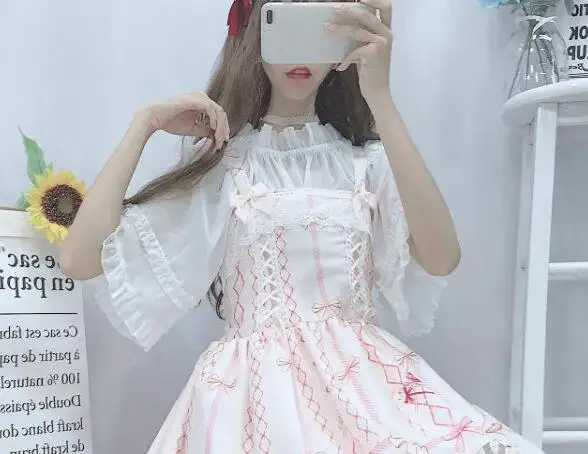 blouse B JSK/милое летнее платье-комбинация в стиле Лолиты с оборками; платье на бретельках с оборками; милое платье и блузка ярких цветов - Цвет: blouse B