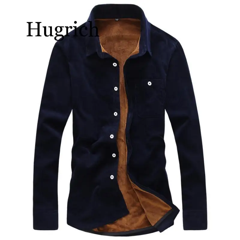 Зимние мужские рубашки модный бутик хлопок однотонные плюс кашемир теплые