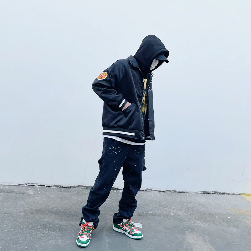 European American Street Style Fashion Men Jeans Painted Designer Loose Fit Casual Wide Leg Denim Pants Hip Hop Splash Jeans Men