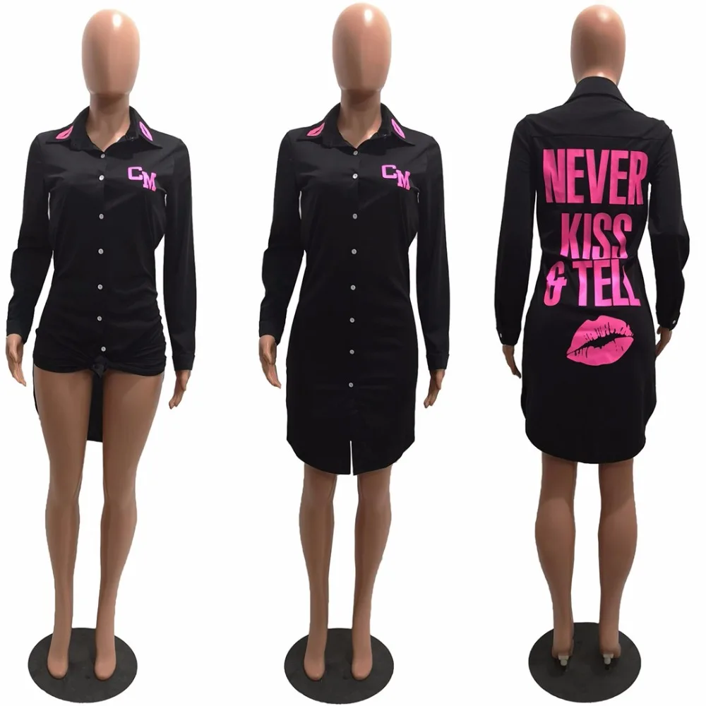 2019 весенние женские сексуальные платья рубашка с буквенным принтом модное