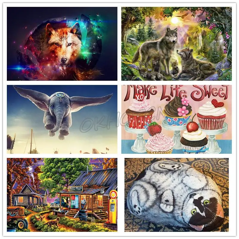 

Diy Animal Diamond Portrait Wolf Cat Nordic Style Embroidery Art Cross Embroidered Mosaic Modern Bedroom Decoration