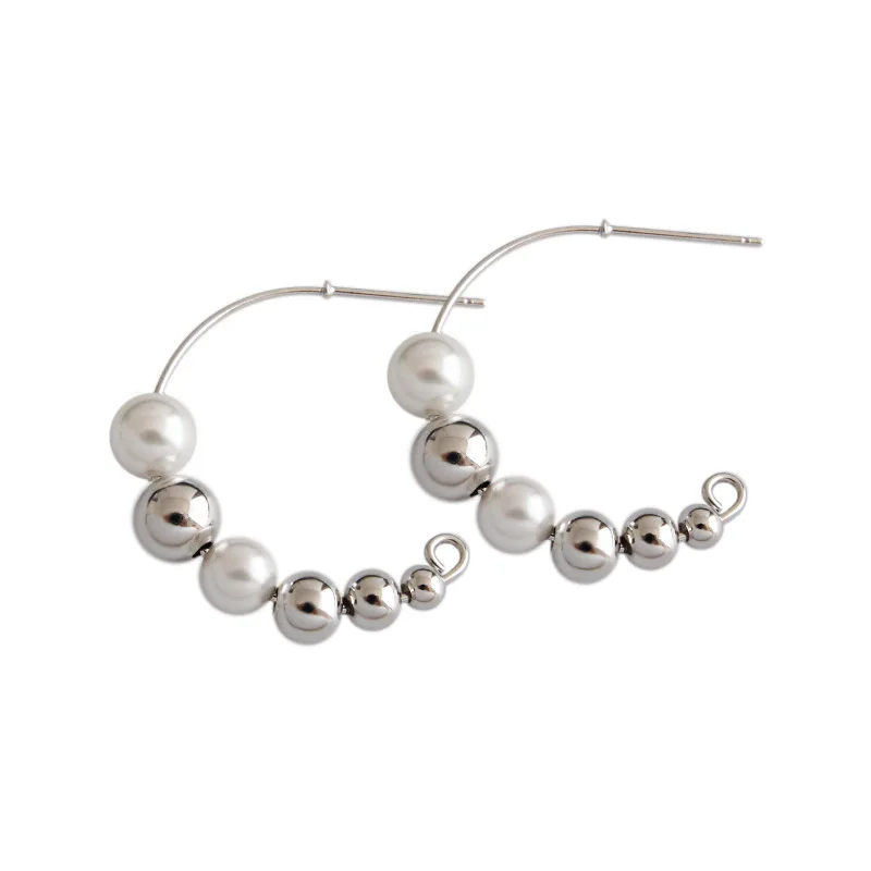 

TF-245 Korean version of S925 sterling silver earrings temperament simple geometric round bead shell beads female earrings