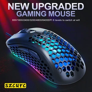 szcurc profession wired gaming mouse 6 buttons 4800 dpi led optical usb computer mouse for pc laptop gamer mice mute wired mouse free global shipping