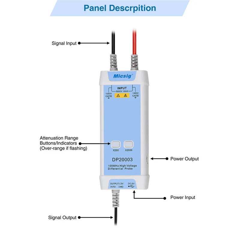 Осциллограф Micsig 5600 в 100 МГц высоковольтный дифференциальный зонд DP20003 комплект NS
