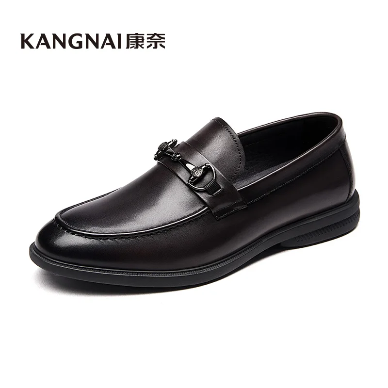 

KANGNAI Loafers Men Shoes Genuine Cow Leather Horsebit Round Toe Flats Moccasins Male Business Casual Slip-On