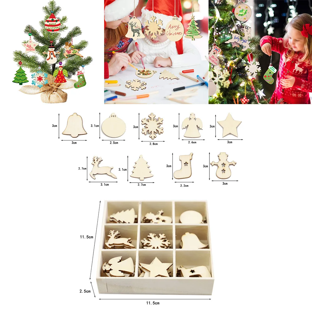 72pcs деревянные рождественские ломтики елочные украшения Висячие снежинки пустой