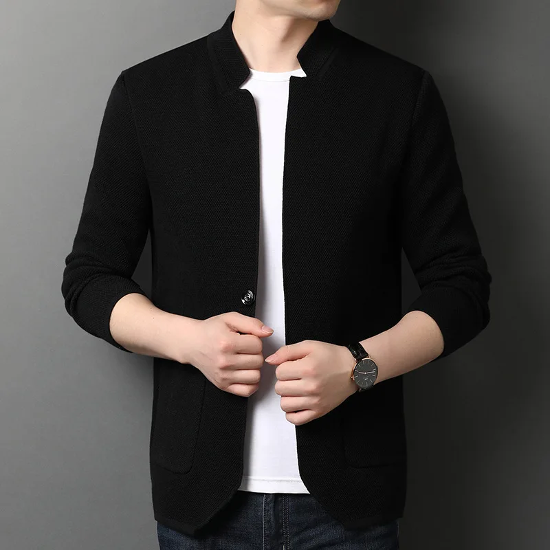 Зимние мужские свитера цвета хаки приталенные Повседневные вязаные кардиганы с