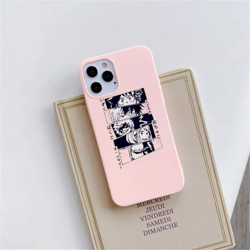 

My hero academia Phone Case Pink Candy Color for iPhone 11 12 mini pro XS MAX 8 7 6 6S Plus X SE 2020 XR