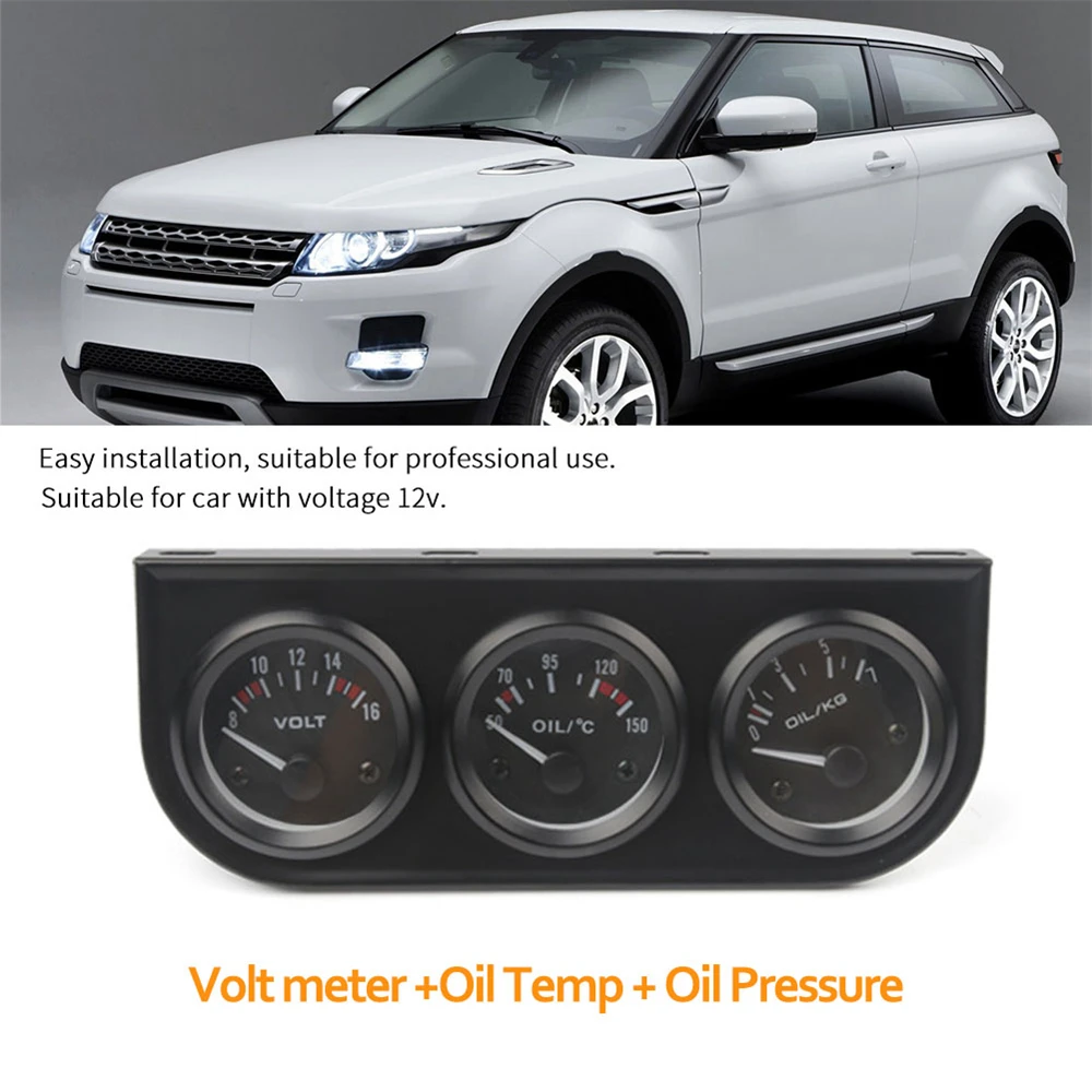 

1 Set 52mm Car Triple kit Oil Temp Gauge + Water Temp Gauge + Oil Pressure Gauge With Sensor 3in1 Car Meter +Volt Meter Durable