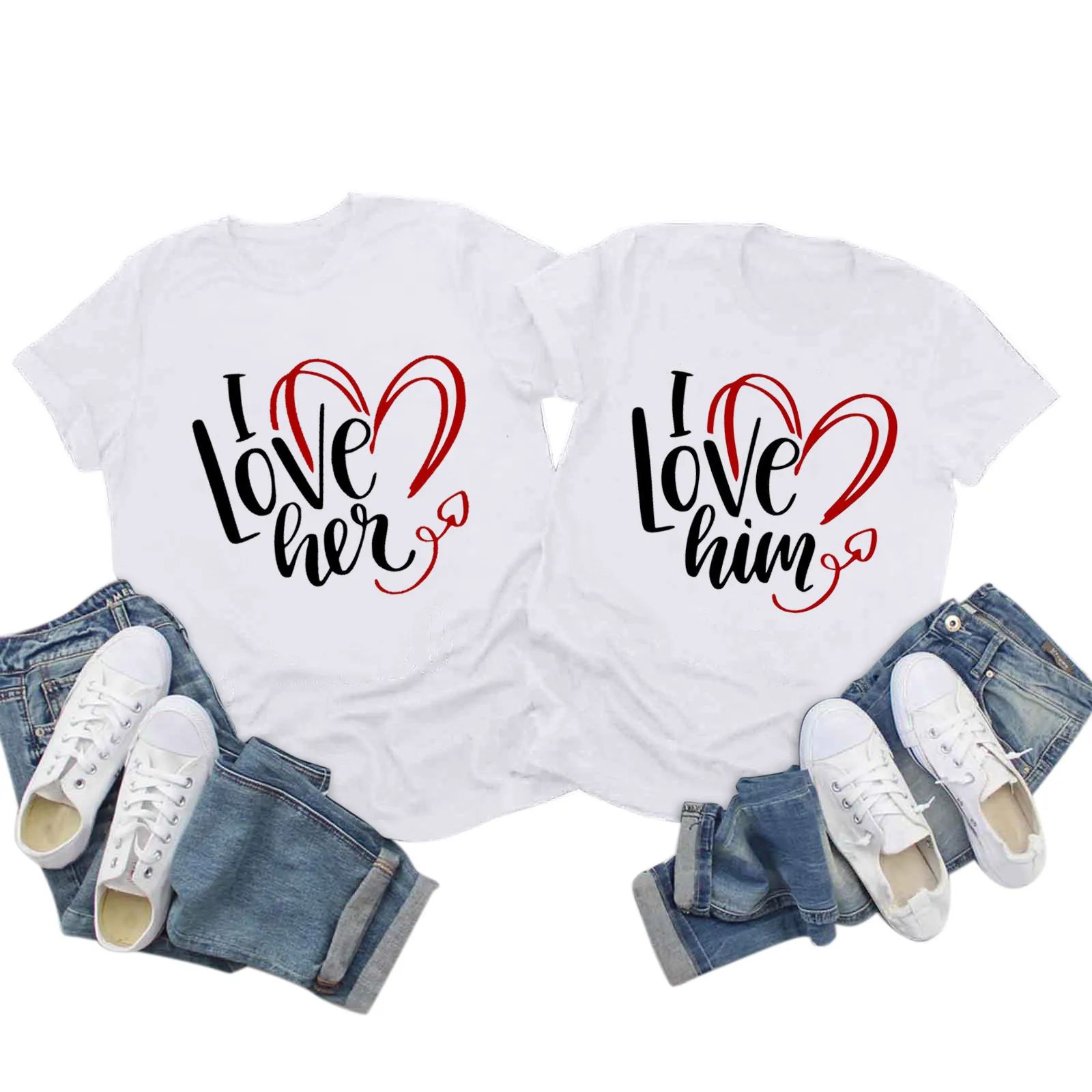Valentines Day Couple Clothes Heart Printing Graphic T Shirt Fashion Short Sleeve Tshirt Plus Size Clothing Футболка Оверсайз