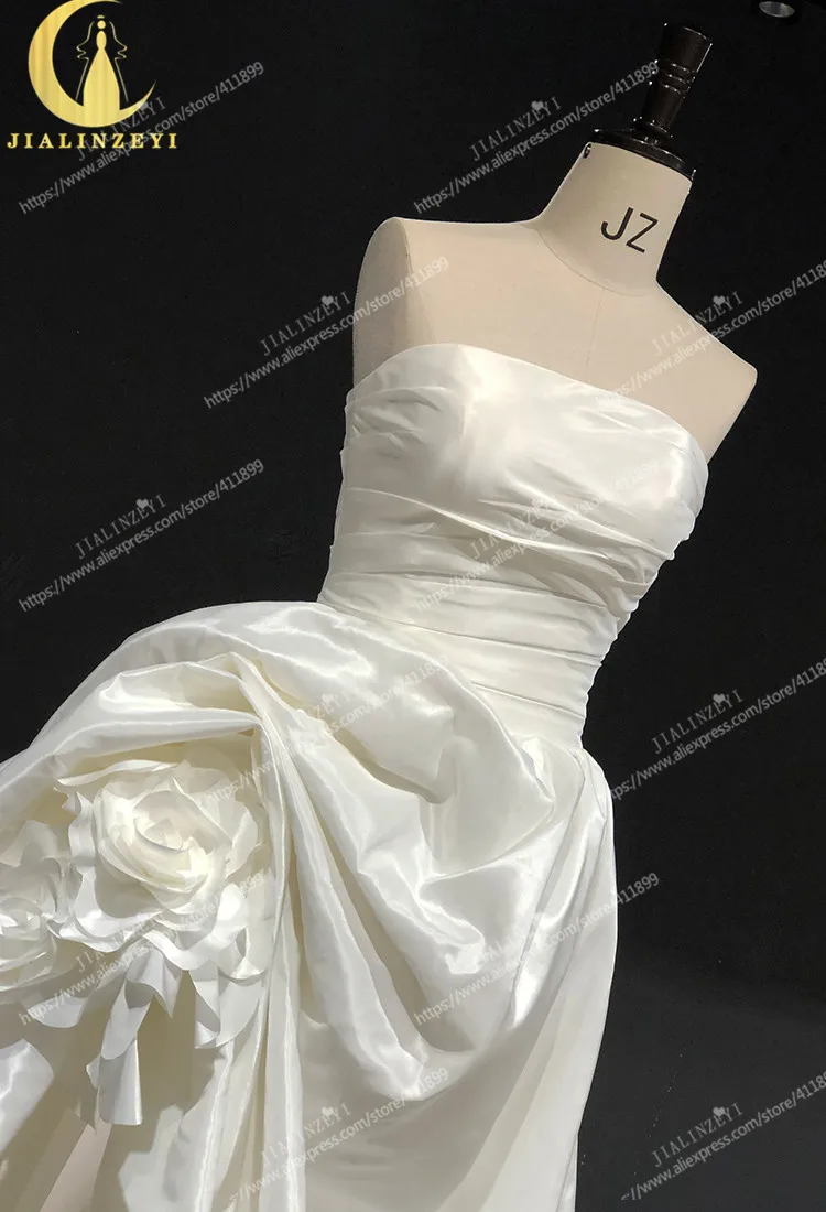 Rhine Real New Strapless Satin High Slit Front Short Long Back Wedding Gown Wedding Dresses 2021 robe de mariage