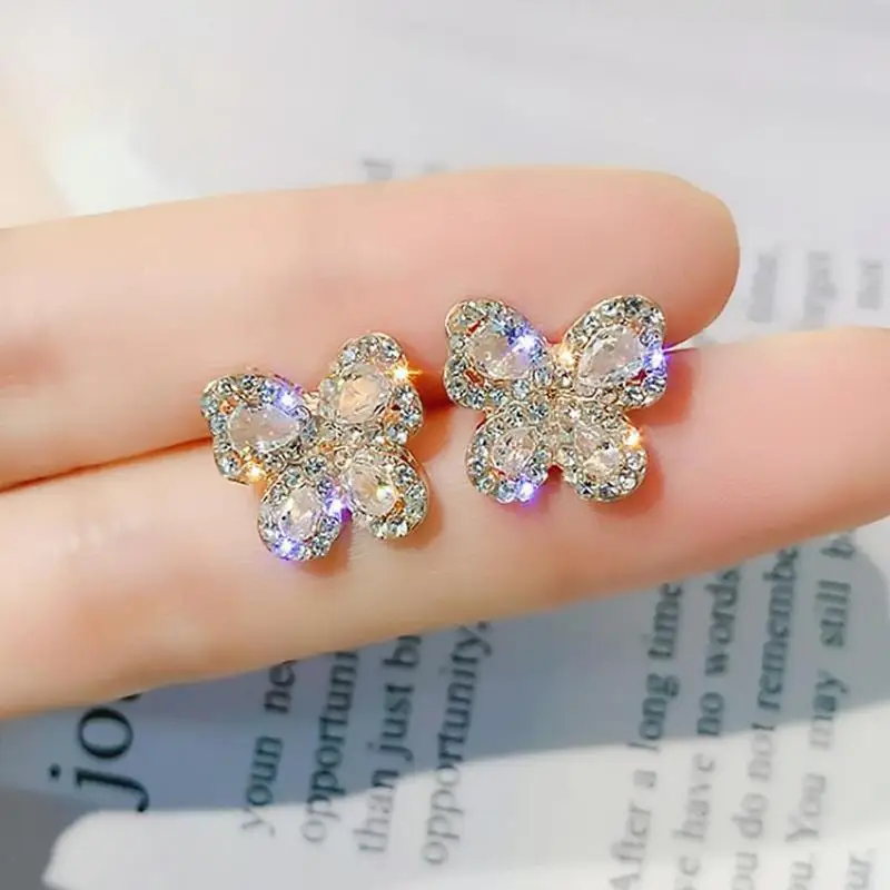 Серьги в форме бабочки с кристаллами циркония элегантные серьги гвоздики для