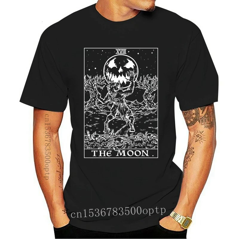 

New Halloween Tarot Cards T Shirt Werewolf Goth Clothes Men Gothic Witch Pagan Wicca Short-Sleeved Tee Shirt