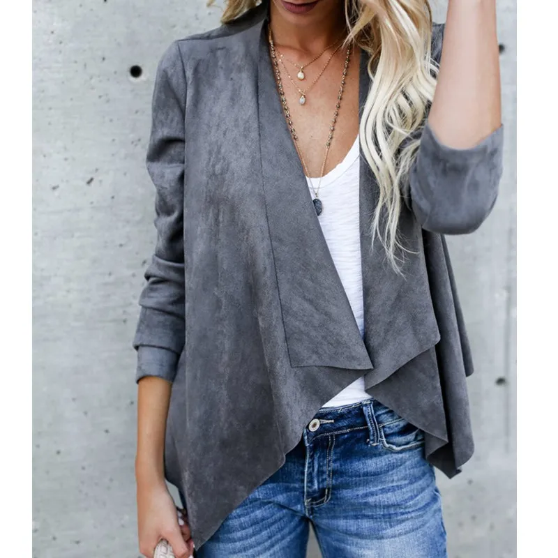 OL Lady Long-sleeved Irregular Cardigan Jacket Waterfall Fashion Spring Autumn Temperament Ladies Suede Loose Casual Jacket 2XL