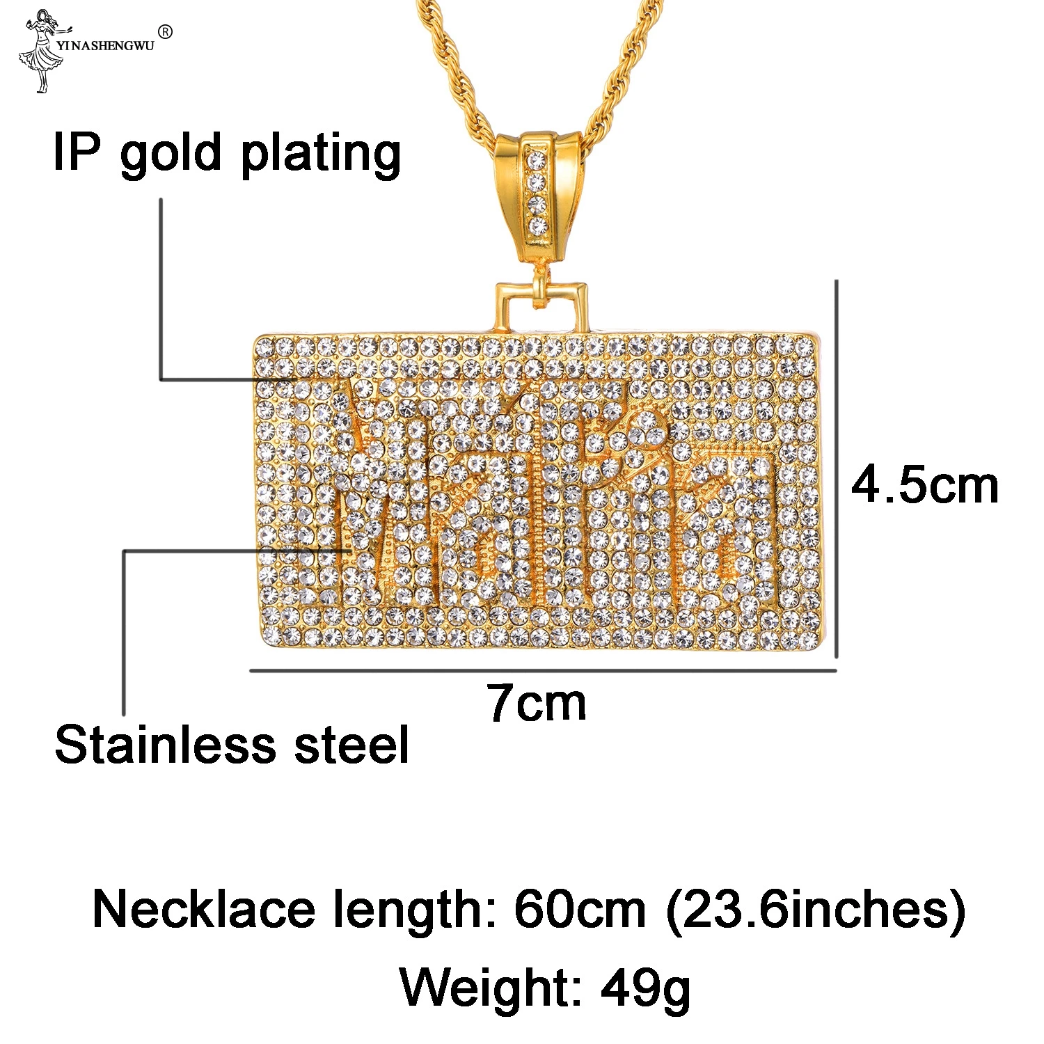 Хип-хоп золотая квадратная блестящая полная со стразами льдом веревка цепочка