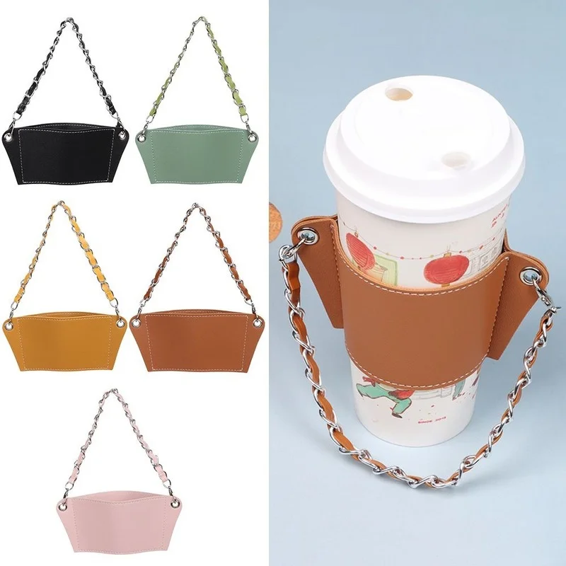 

Portable Detachable chain Cup Holder Chain Cup Carrier Coffee Cup Sleeves Cup Drink Sleeve PU Leather with Strap Cup Sleeve