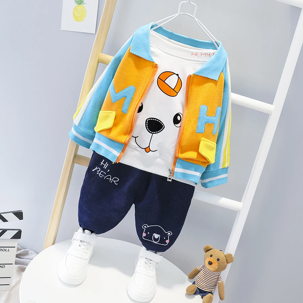Toddler Baby Infant Kids Clothes Boys Jacket Outfit Coat + T-shirt Pants Cartoon Dog Children Out Wear Printed Clothing | Детская одежда