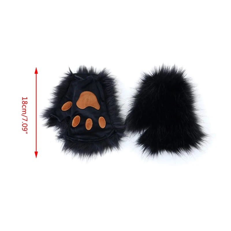 

Unisex Winter Furry Warm Half Finger Gloves Cartoon Bear Paw Embroidery Fingerless Mittens Halloween Cosplay Hand Warmer