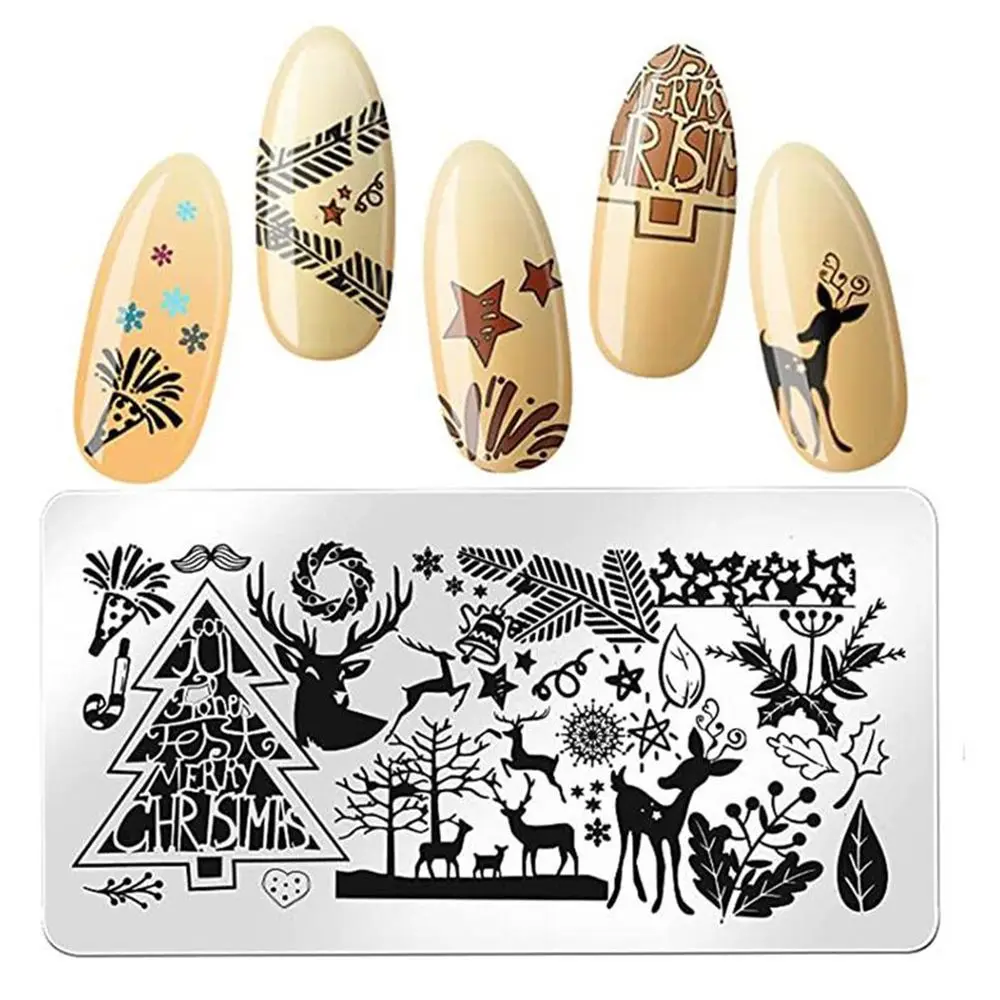 

Зимние многостильные высококачественные Рождественские снежинки олени Для ногтей шаблон горячей штамповки Сделай Сам Форма для ногтей