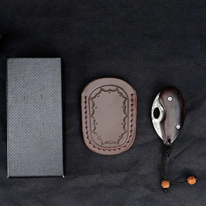 Складной мини-нож из дамасской стали с острым лезвием ручкой натурального дерева