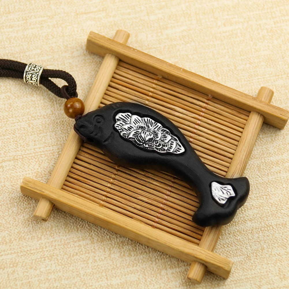 Одежда в китайском этническом стиле из натурального дерева рыбы кулон ожерелье