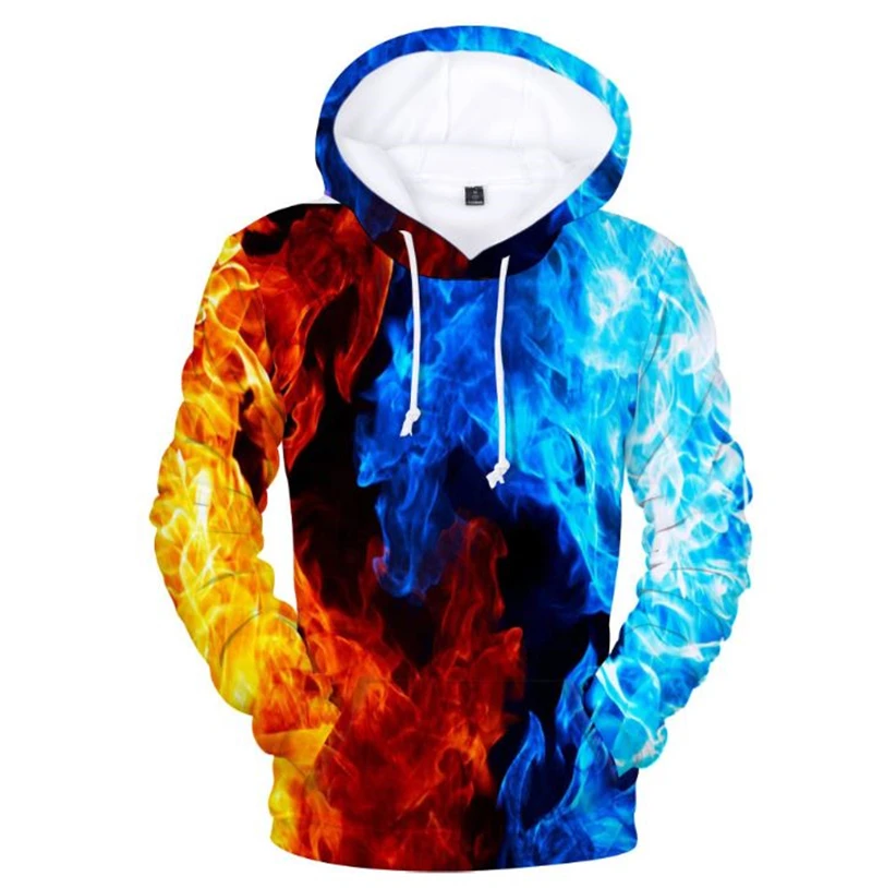 Желтый и синий 3D огненный осенний мужской свитер женские толстовки Верхняя