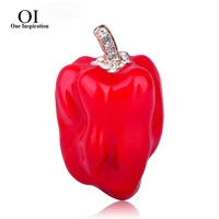 oi fashion red chili shape brooch gold color corsages crystal enamel jewelry women accessories suit lapel pins