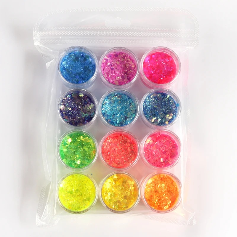 

12 Boxes Resin Filling Glitter Holographic Mixed Hexagon Shape Chunky Glitter Sequin Flakes Slice Body/Eye/Face Nail Art Glitter