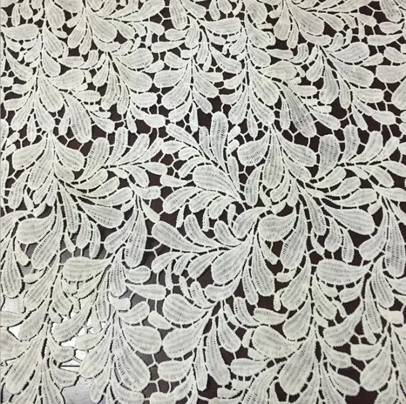 

1 Yard Guipure Lace Fabric Milk Lace Leaf Pattern Hollowed Out Lace Bridal Lace Wedding Lace Fabric Dress Fabric