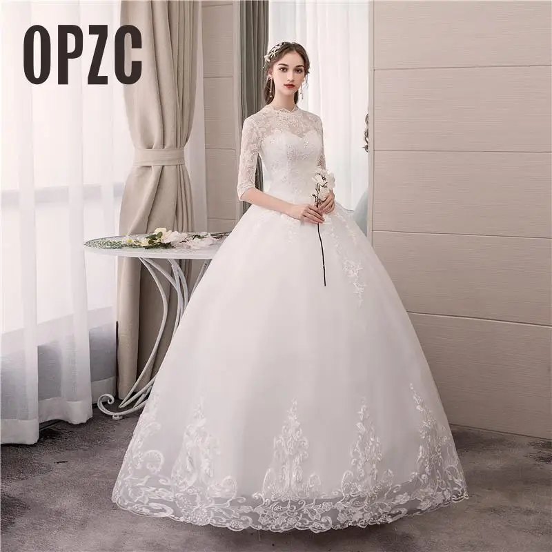 

Real photo Luxury Lace Embroidery 2020 Wedding Dress Muslin Half Sleeve Sweet Elegant Plus Size Bride Gowns Vestido De Noiva