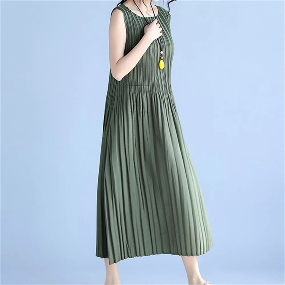 

Spring/Summer 2021 New Large Size Women's Pleated Skirt And Loose Medium And Long Compressed Vest Dress