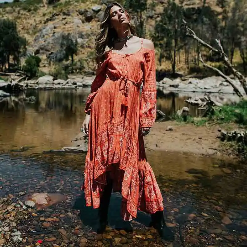 Богемный Вдохновленный платье с бретельками женское Коралловое цветочным