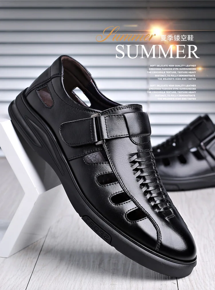 

Men's Shoes Summer Genuine Leather Breathable Casual Leather Shoes Hollow Leather Sandals Hole Shoes