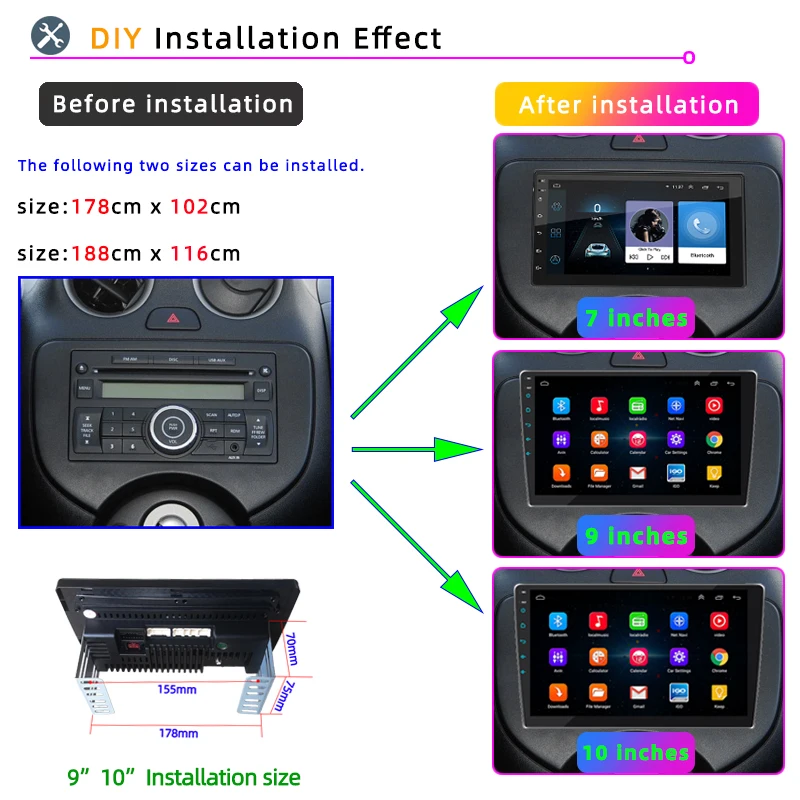 $59.80 Android 7 9 10 inch 2 DIN Car Radio GPS Multimedia Player Universal FM Stereo Bluetooth For Volkswagen Nissan Hyundai Kia Toyota