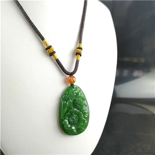

Natural Green Chinese Hetian Jade Rose Pendant Flower Necklace Fashion Charm Jadeite Jewelry Carved Amulet Gifts for Women Men
