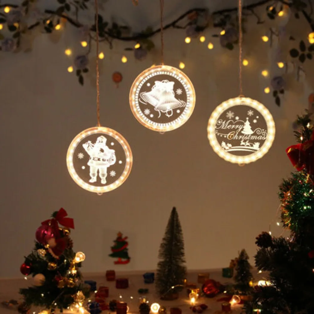 

Christmas Pattern Fairy Light LED Festive Hanging Decoration Ornament Party Room Bell Santa Claus Merry Christmas Tree Snowman