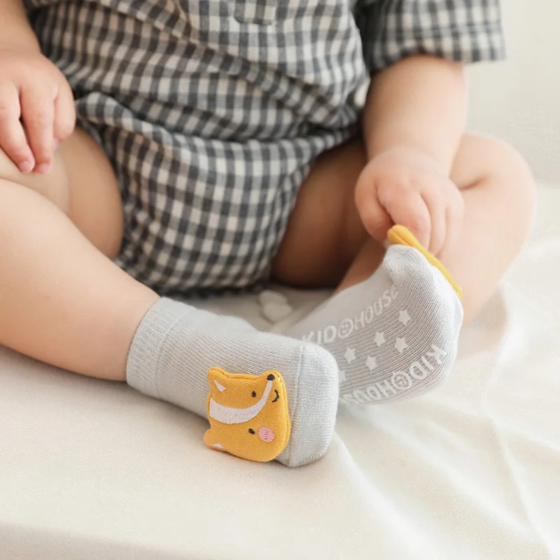 Calcetines tobilleros de algod&oacute;n suave para beb&eacute; y ni&ntilde;a, medias antideslizantes con dibujos de animales, para reci&eacute;n nacido, de 0 a 3 a&ntilde;os-1