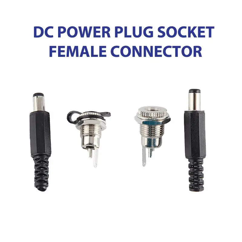 

5 pairs 5.5x2.5mm plastic male plug Metal DC099 DC power socket female jack screw nut panel mountingconnector 5.5 * 2.5mm
