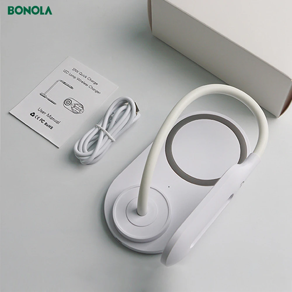 bonola 10w wireless charging led table lamp for samsung s20s10note10 fast wireless charger for iphone 11proxrxs8 adjustable free global shipping