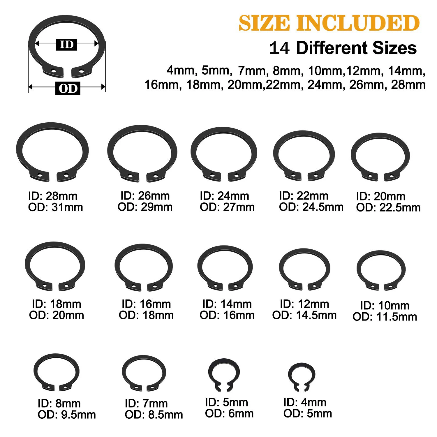 1 289 шт. 7 дюймов внутренние и внешние плоскогубцы упорные зажимы кольца