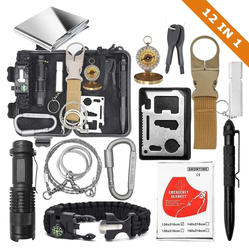 

Survival Kit 12 In 1 First Aid Kit Survival Gear Camping Tool Gift For Men Husband Outdoor Travel Camping Hiking Hunting Fishing