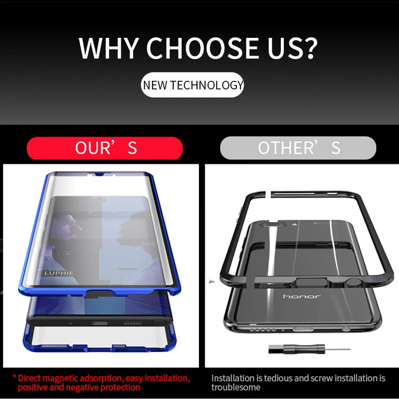 Metal Magnetic Adsorpotion Tempered Glass Case for Samsung Galaxy Note 10 Plus 5G Double Sided Cover 10+ |